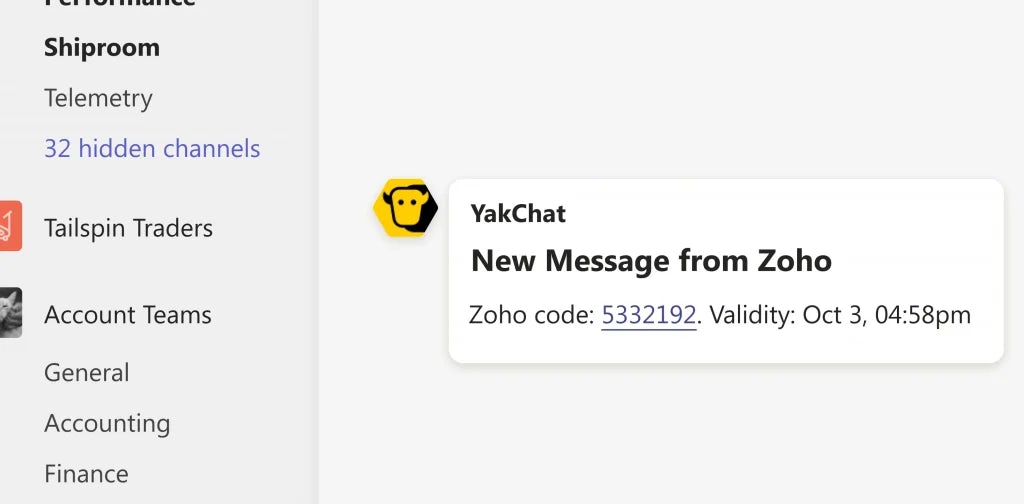 Yak bot sending Multi Factor Authentication message
