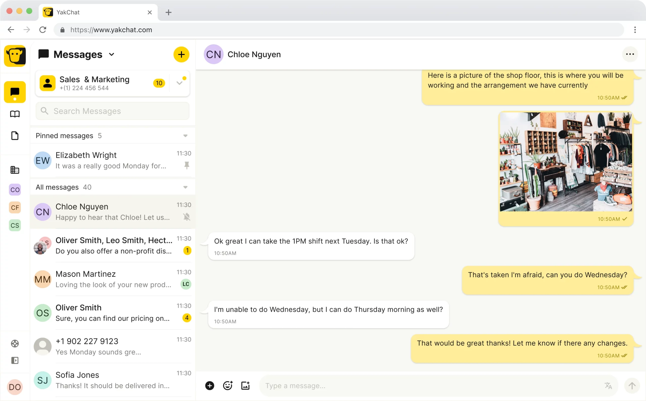 Screenshot of YakChat in the browser