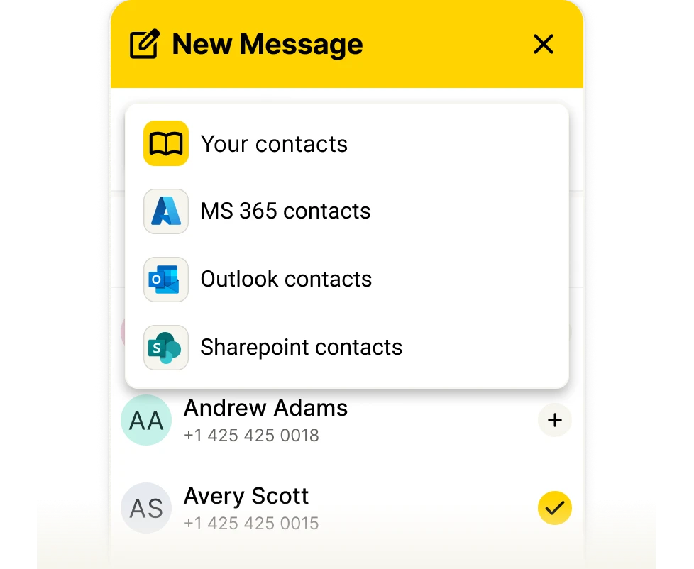 Send messages to contacts from any of your contact books