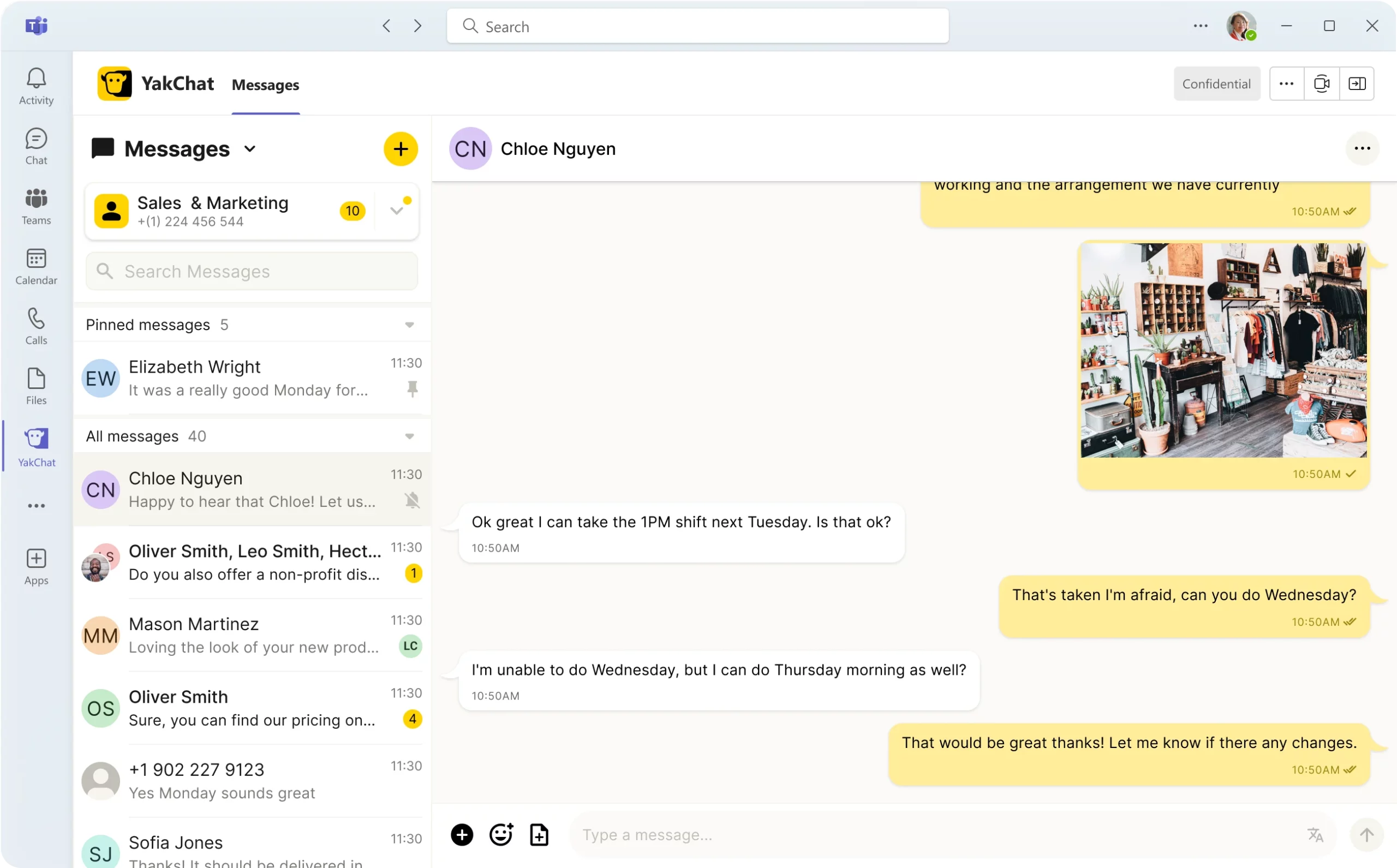 Screenshot of YakChat in Microsoft Teams