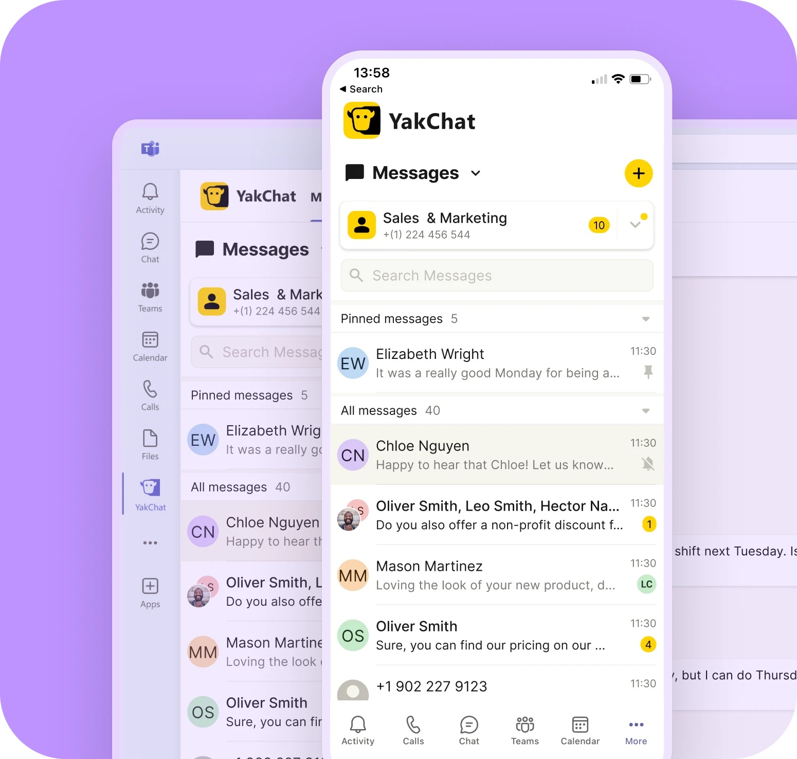Image of YakChat being used for Microsoft Teams on desktop and mobile