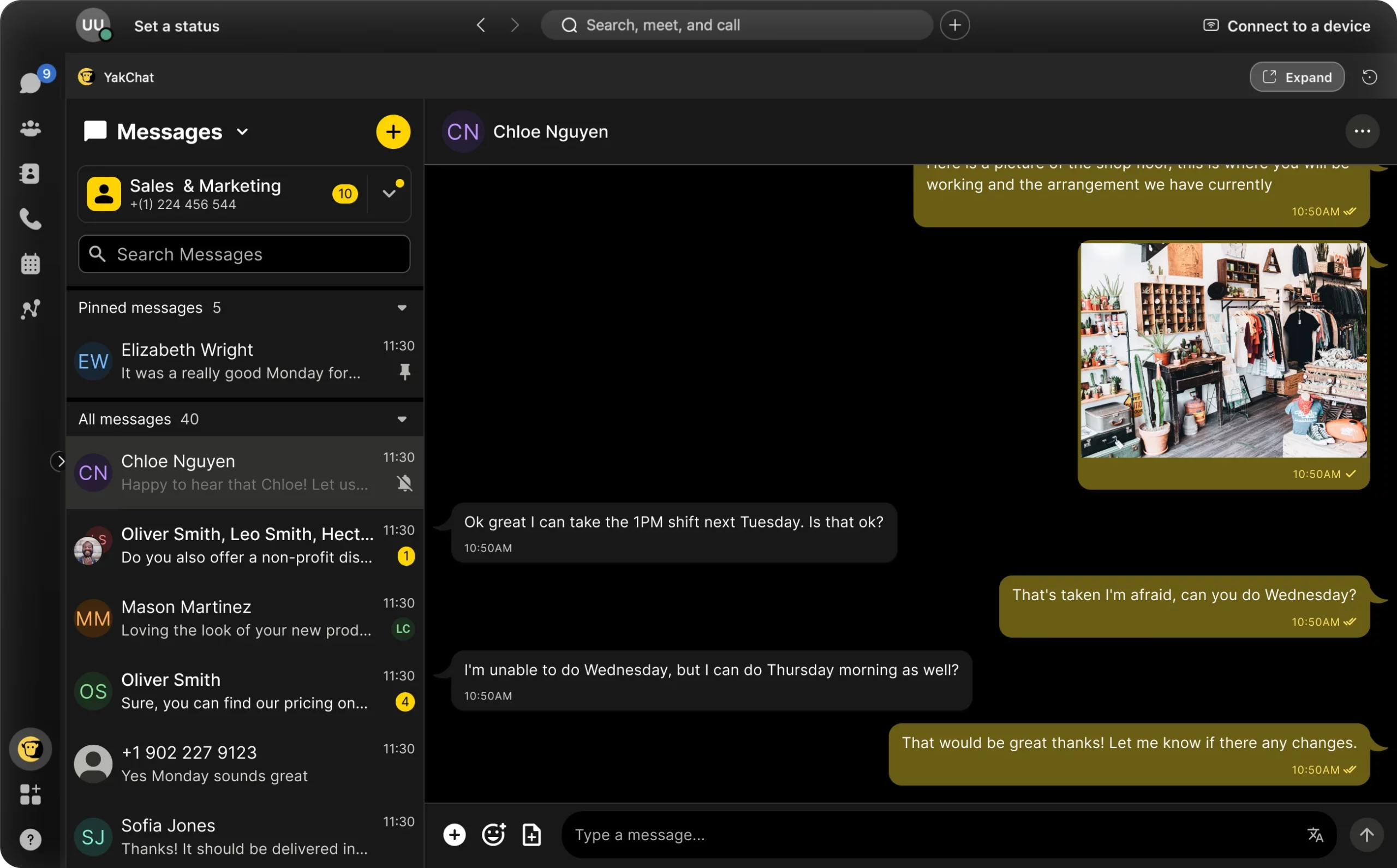 Screenshot of YakChat in Webex
