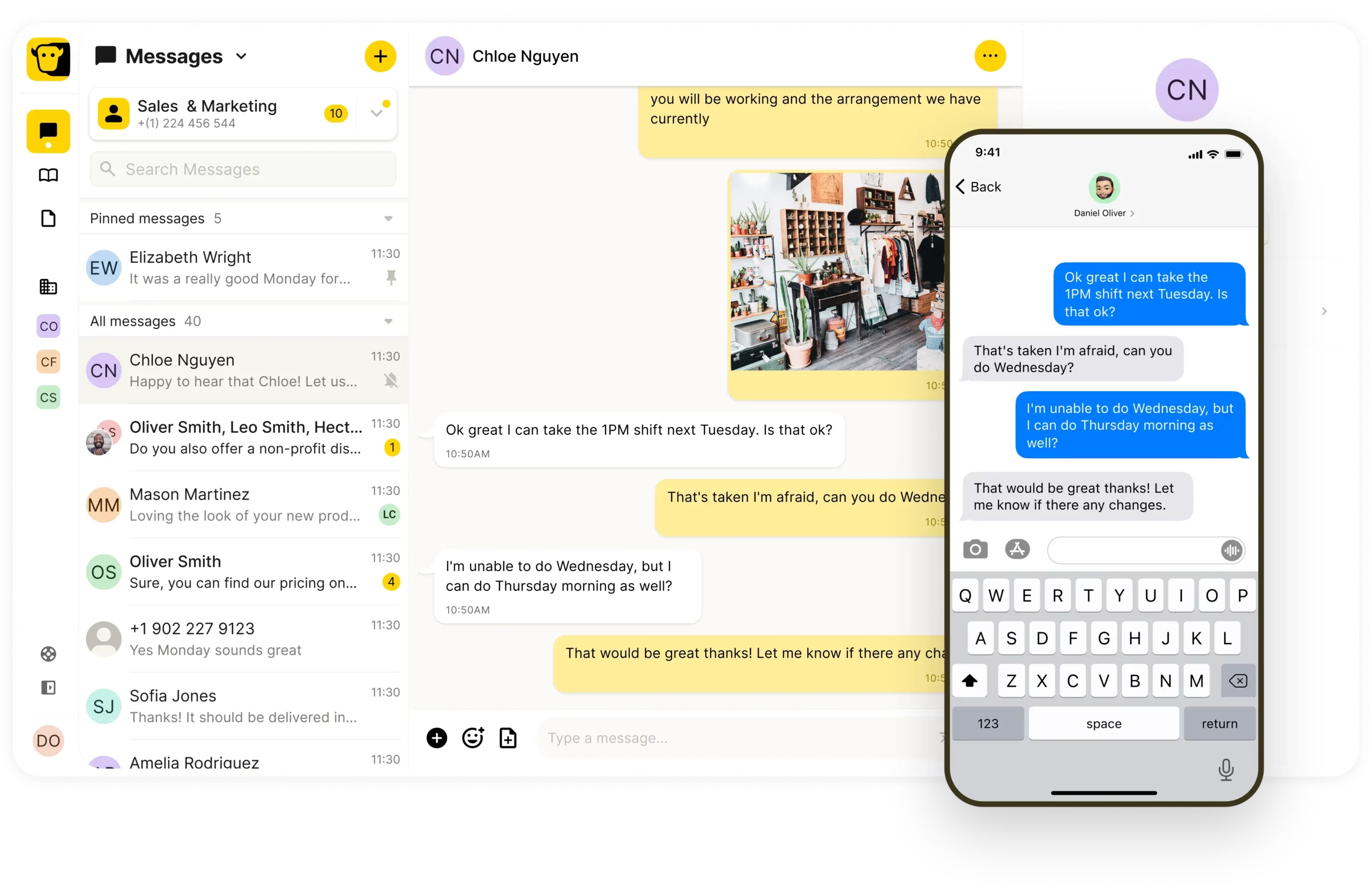 Messaging app with mobile app