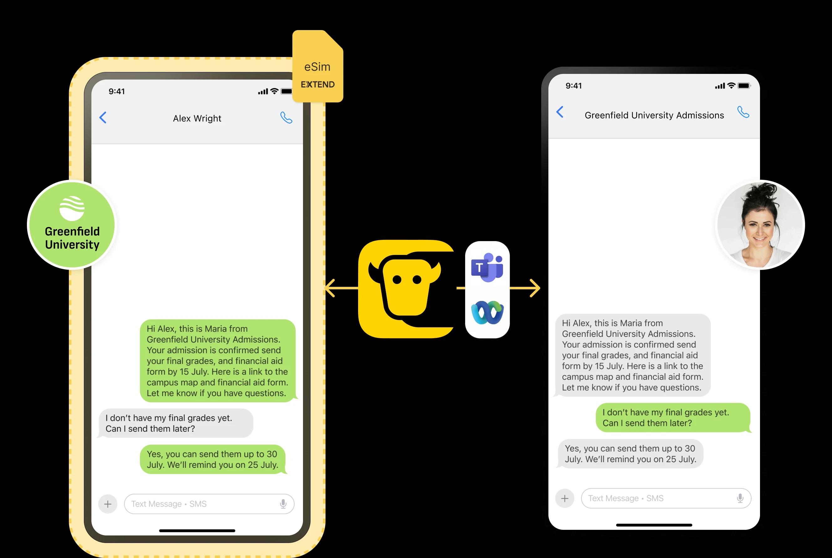 Two mobile devices connected using Tango Extend and YakChat
