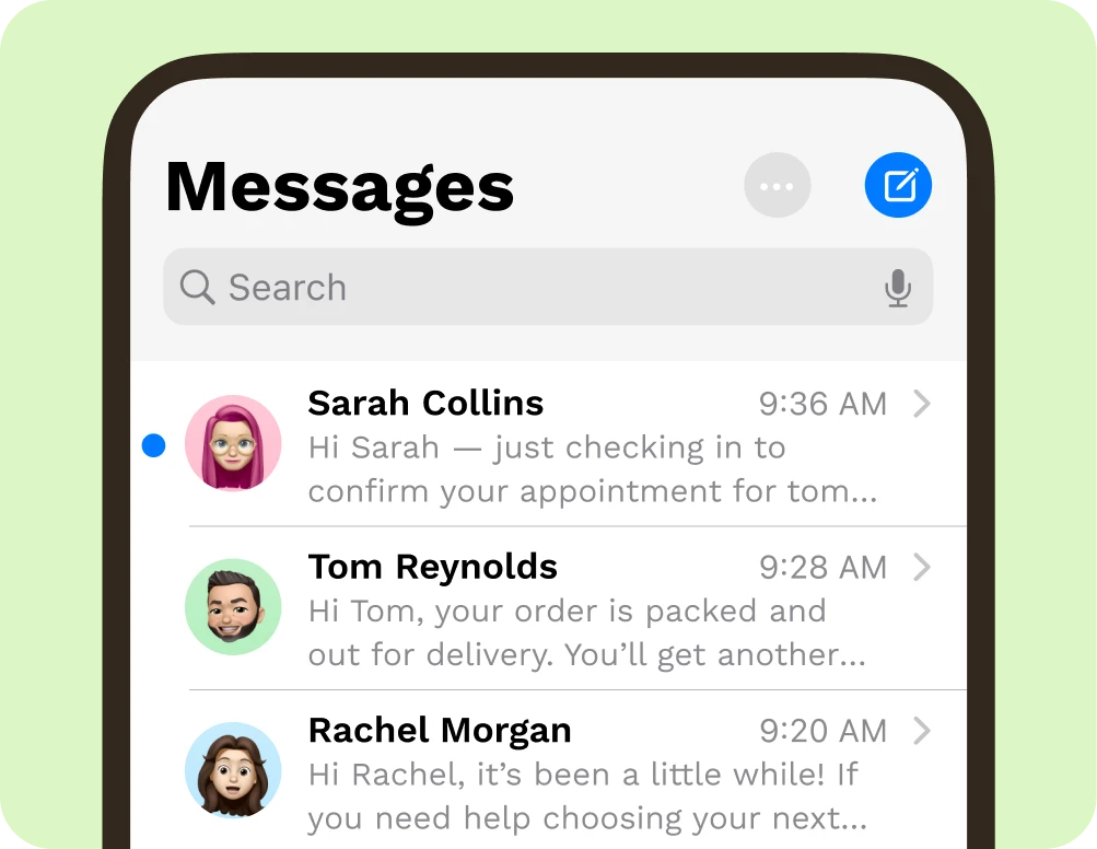 Message list on your SMS app