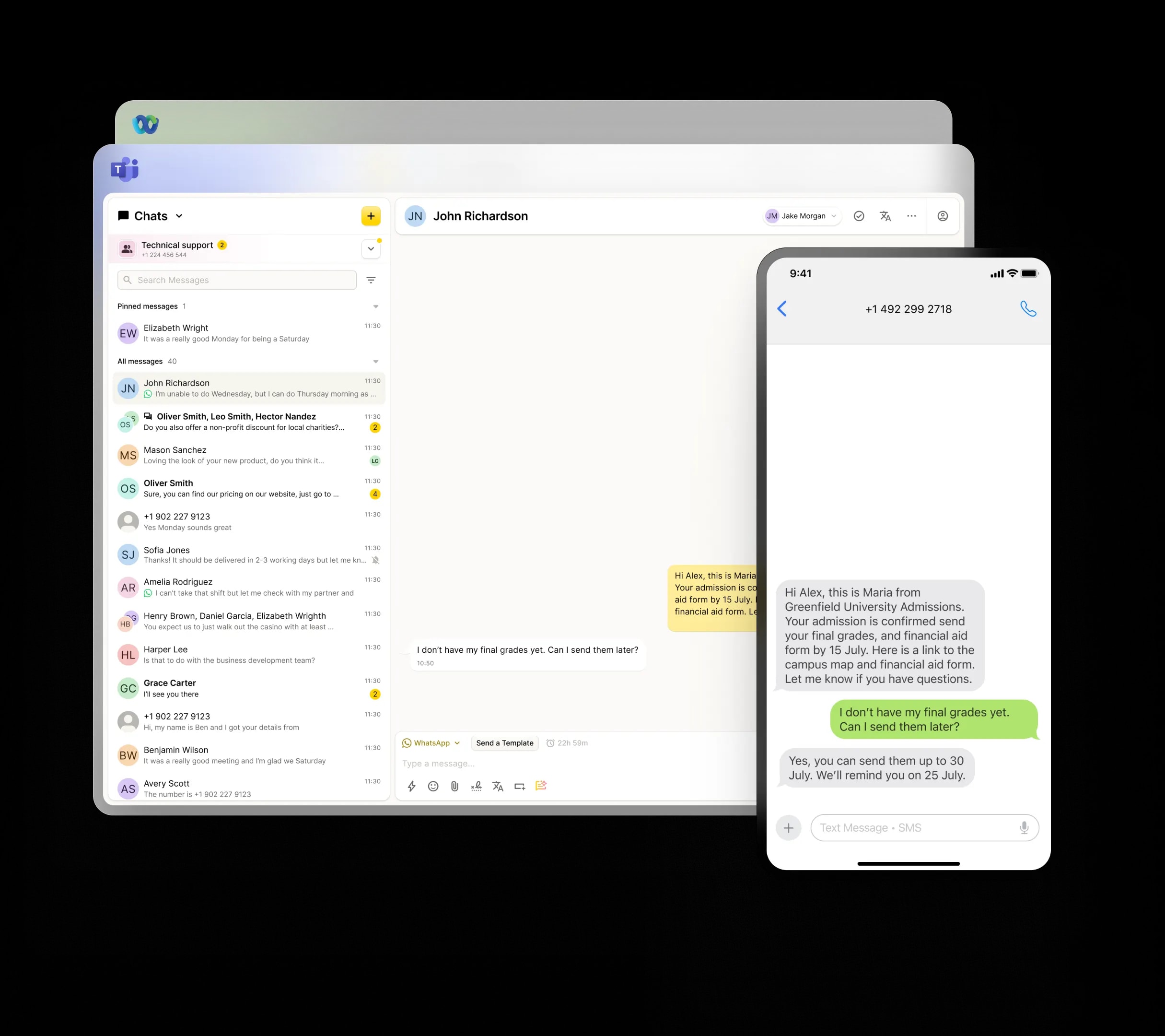 Conversation between Microsoft Teams and SMS