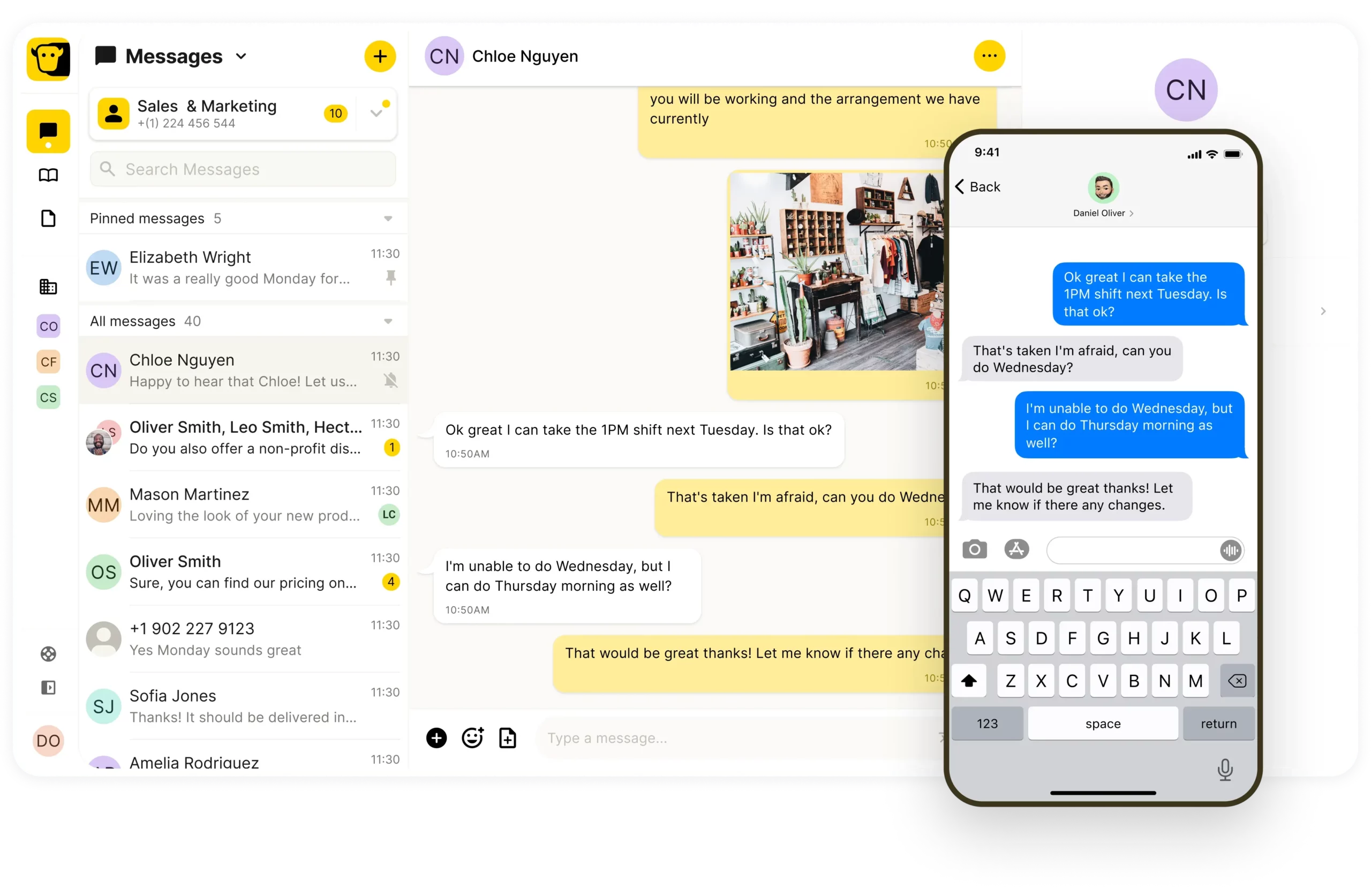 Messaging app with mobile app