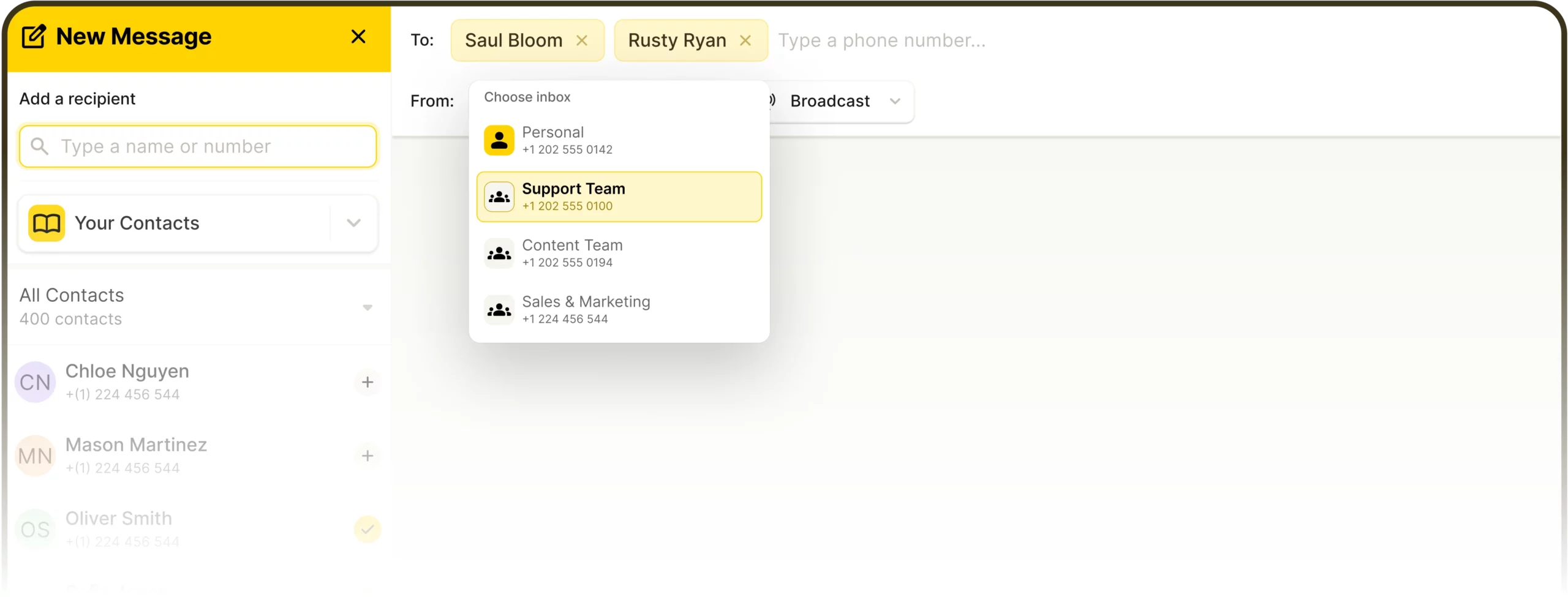 Select your inbox when creating a new message